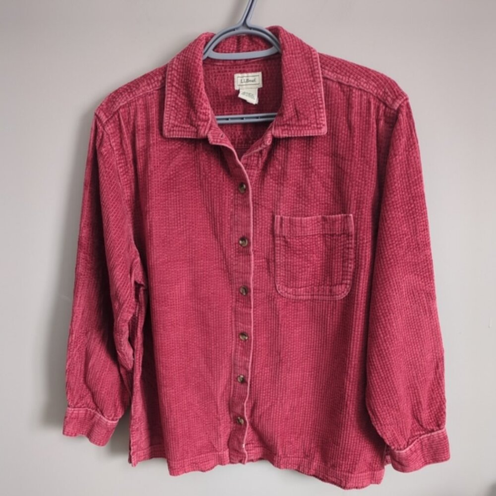 L.L. Bean Wide Wale Corduroy Shirt Jacket Women's M Petite Dark Pink Vintage‎